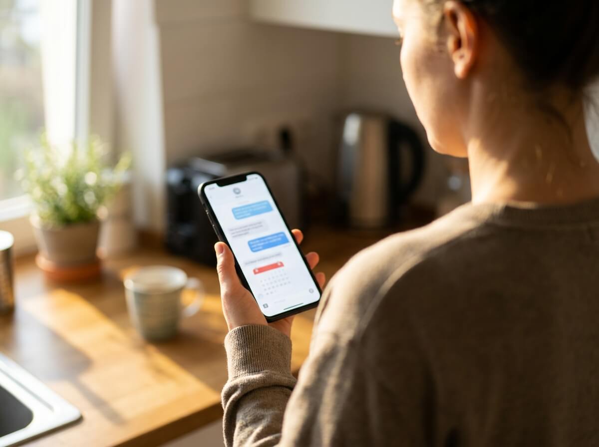Homeowner holding smartphone checking messages