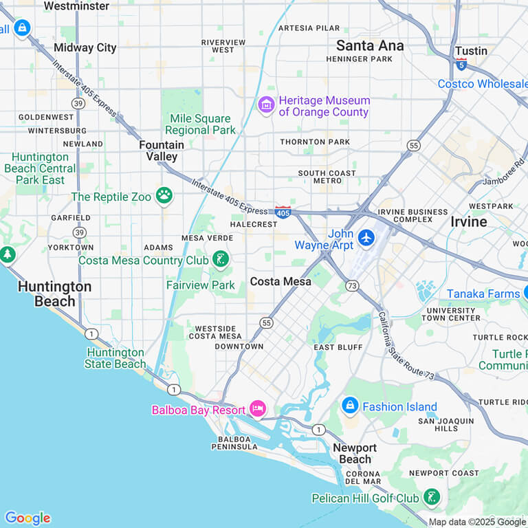 Map showing the Irvine, CA area